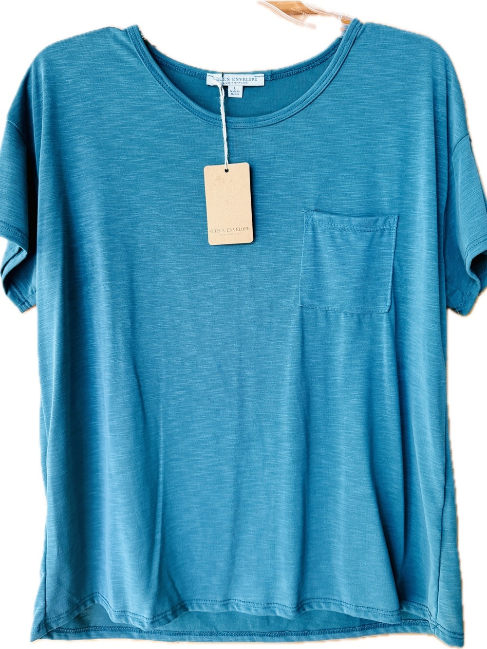 Green Envelope Teal Pocket Tee - Women's Casual Short Sleeve